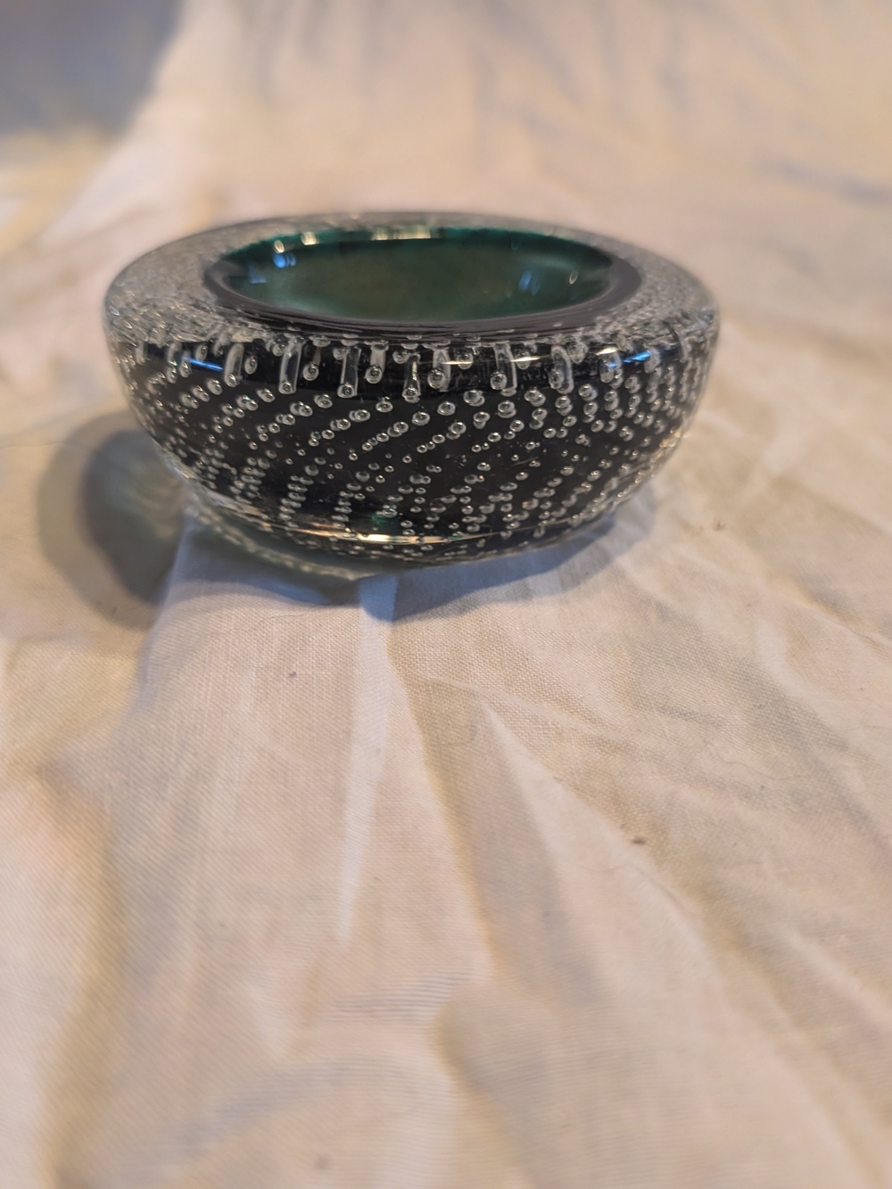 2/40$ Vintage Glass Bubble trinket Bowl - Black with Green Interior